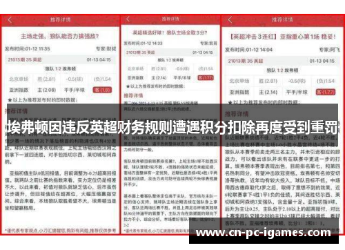 埃弗顿因违反英超财务规则遭遇积分扣除再度受到重罚