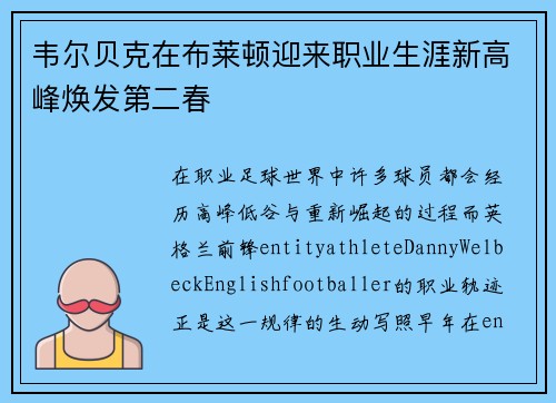 韦尔贝克在布莱顿迎来职业生涯新高峰焕发第二春